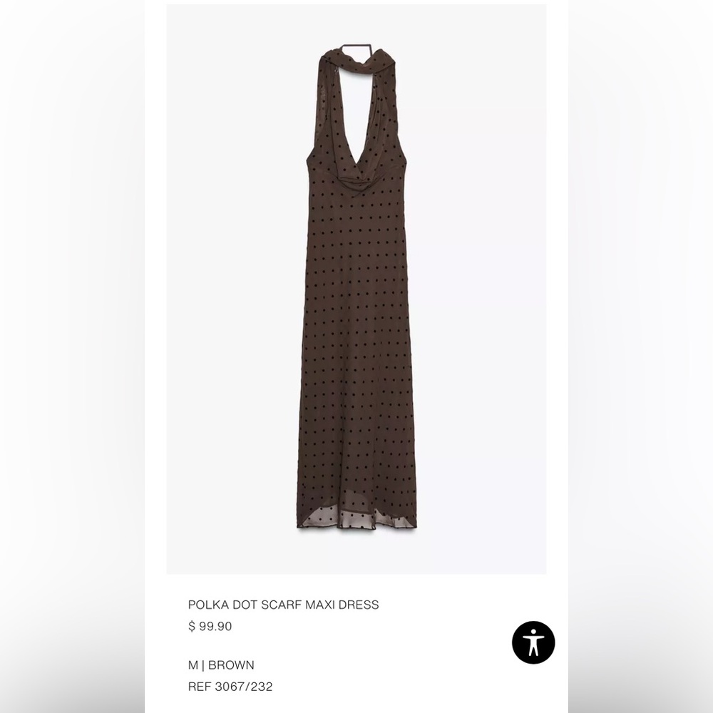 Zara Brown Polka Dot Scarf Maxi Dress